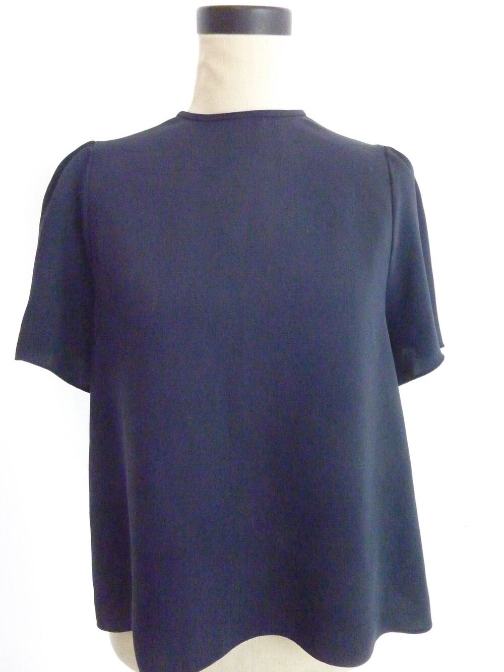 Wilfred Womens Size XS Navy Blue Short Sleeve Blouse Polyester Keyhole Back